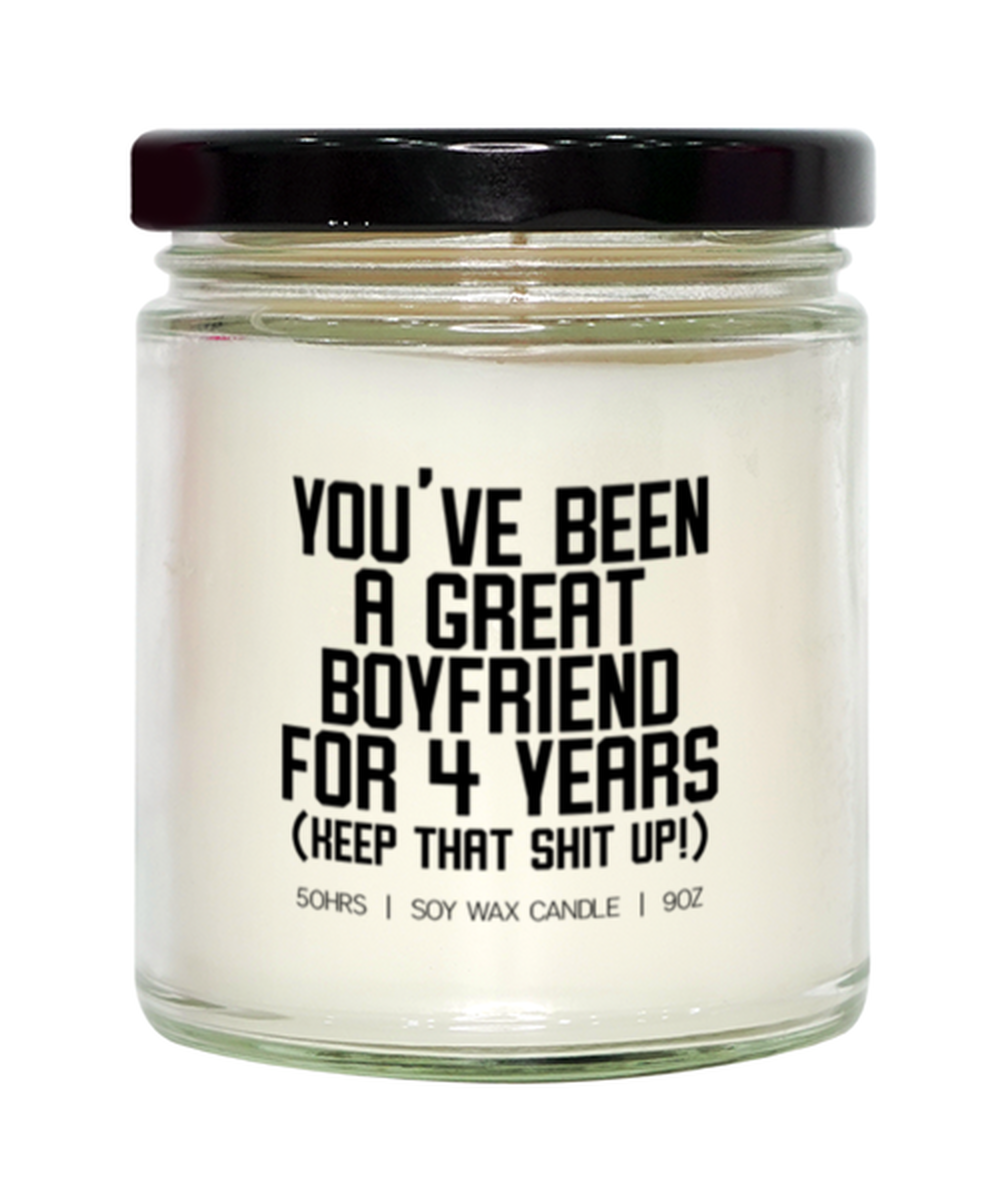 4 Year Anniversary Boyfriend Dating Candle, Gifts, Home Office Decor, Unique Gag Idea, Him Her