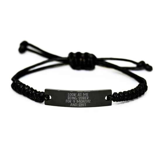 9 Months Sober Sobriety 9th Month Recovery Bracelet, Gifts, Black Rope Bracelet, Christmas, Stocking Stuffer