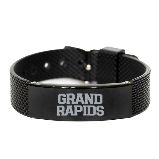 Grand Rapids Michigan Local Moving Away Bracelet, Gifts, Black Shark Mesh Bracelet, Christmas, Stocking Stuffer