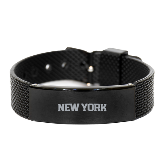 New York NY Moving Away East Coast Bracelet, Gifts, Black Shark Mesh Bracelet, Christmas, Stocking Stuffer