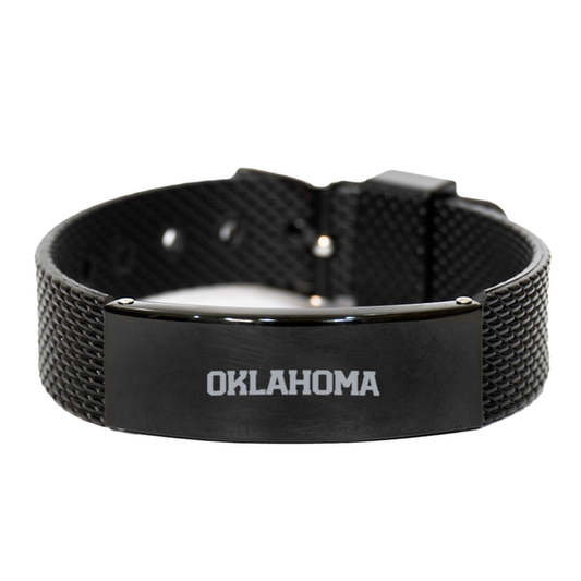 Oklahoma Moving Away Bracelet, Gifts, Black Shark Mesh Bracelet, Christmas, Stocking Stuffer