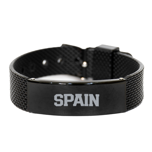 Spain Spanish Pride Moving Away Bracelet, Gifts, Black Shark Mesh Bracelet, Christmas, Stocking Stuffer