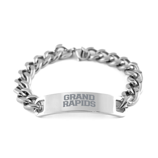 Grand Rapids Michigan Local Moving Away Bracelet, Gifts, Cuban Chain Stainless Steel Bracelet, Christmas, Stocking Stuffer