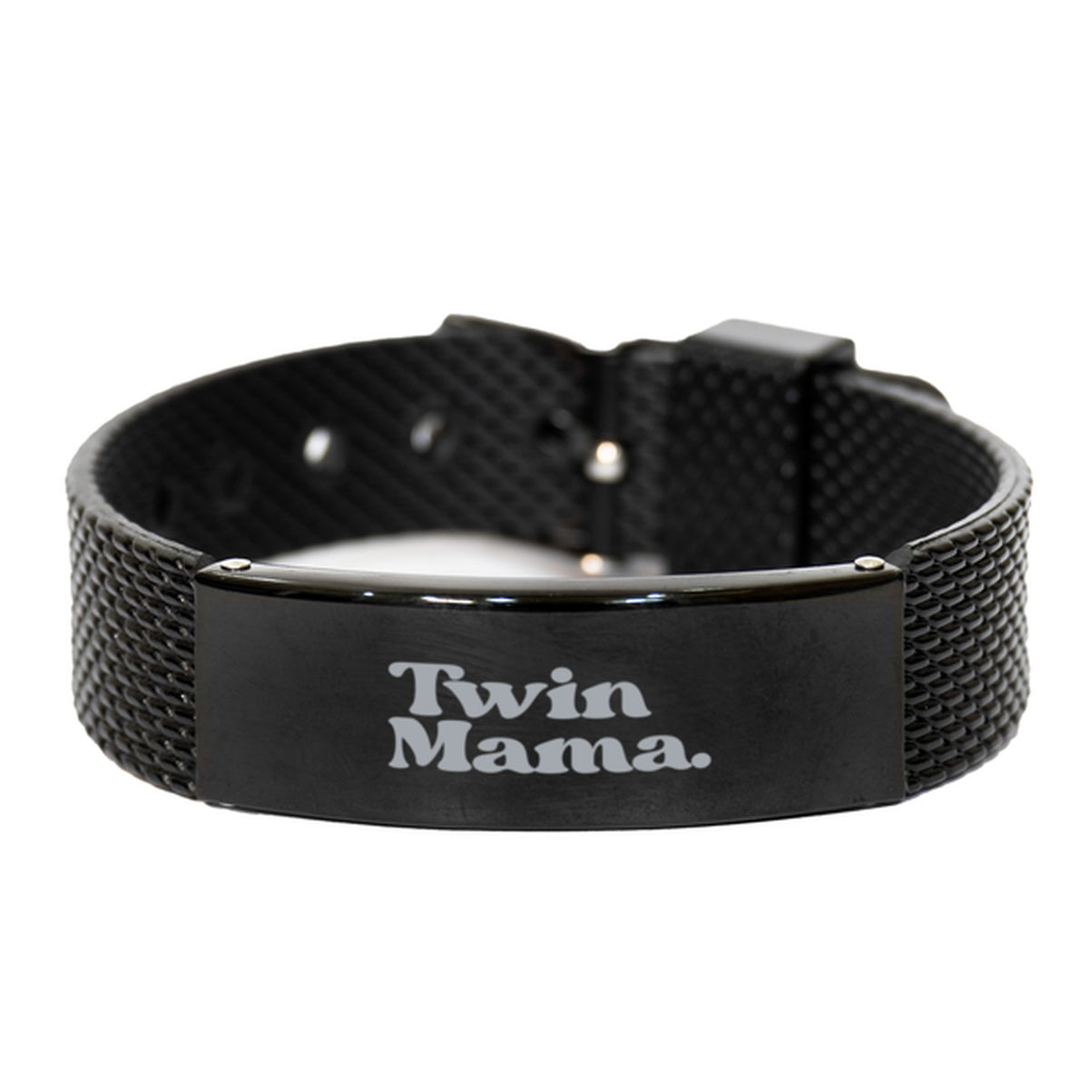 Twin Mama 70s 1970s Mom of Twins Mommy Bracelet, Gifts, Black Shark Mesh Bracelet, Christmas, Stocking Stuffer