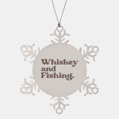 Fishing 70s Retro Whiskey Fisherman Fishing Lover Ornament, Gifts, Snowflake Ornament, Christmas, Stocking Stuffer