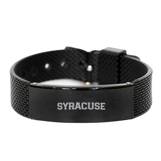 Syracuse NY New York Hometown Moving Away Bracelet, Gifts, Black Shark Mesh Bracelet, Christmas, Stocking Stuffer