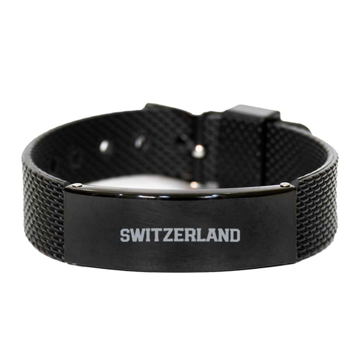 Switzerland Swiss Local Moving Away Bracelet, Gifts, Black Shark Mesh Bracelet, Christmas, Stocking Stuffer