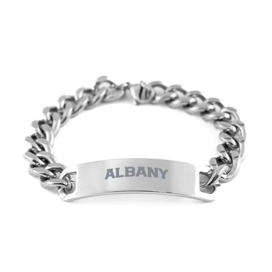 Albany NY GA New York Georgia Local Moving Away Bracelet, Gifts, Cuban Chain Stainless Steel Bracelet, Christmas, Stocking Stuffer