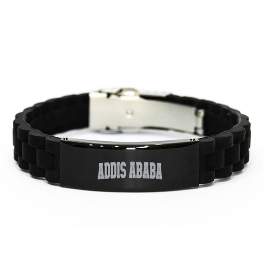 Addis Ababa Ethiopia Moving Away Bracelet, Gifts, Black Glidelock Clasp Bracelet, Christmas, Stocking Stuffer