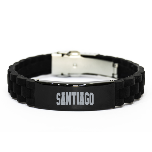 Santiago Chile Moving Away Bracelet, Gifts, Black Glidelock Clasp Bracelet, Christmas, Stocking Stuffer