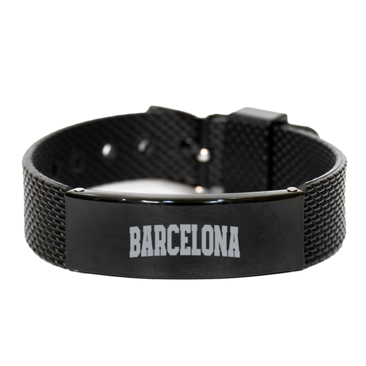 Barcelona Spain Moving Away Bracelet, Gifts, Black Shark Mesh Bracelet, Christmas, Stocking Stuffer