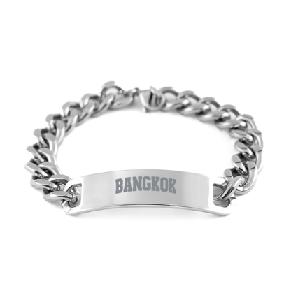 Bangkok Thailand Moving Away Bracelet, Gifts, Cuban Chain Stainless Steel Bracelet, Christmas, Stocking Stuffer