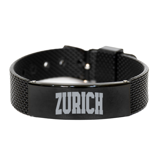 Zurich Switzerland Moving Away Bracelet, Gifts, Black Shark Mesh Bracelet, Christmas, Stocking Stuffer