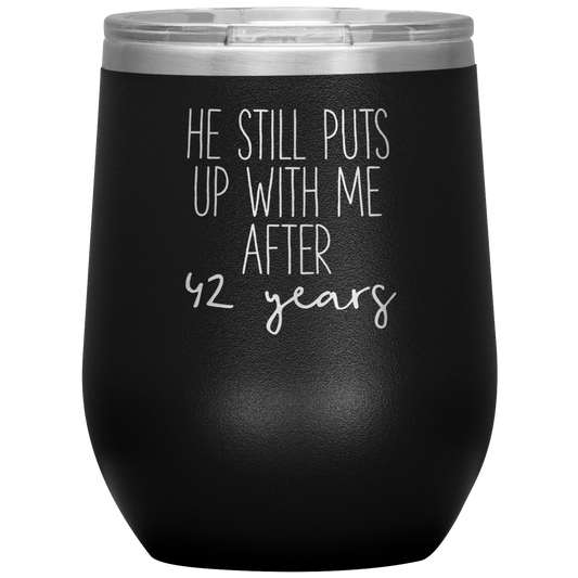 42nd Anniversary Wine Tumbler, Gifts, Travel Wine Cup, Birthday Gifts for Men and Women