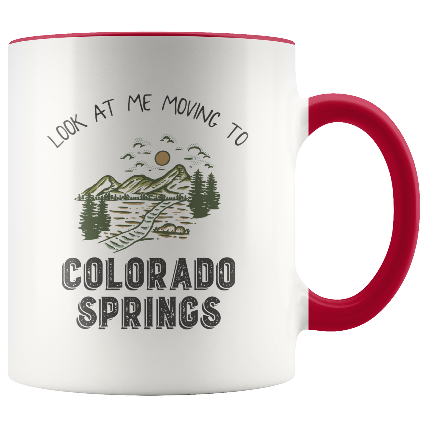 Moving to Colorado Springs Gifts, Moving Away Coffee Mug, Two Tone Accent Cup, Birthday Gift for Men and Women