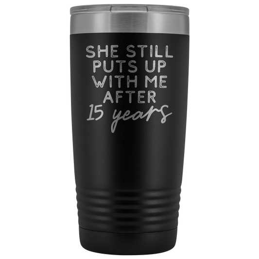 15th Anniversary Gift 15 Year Wedding Anniversary Coffee Mug Funny Husband Tumbler Gifts for Him Crystal Anniversary for Men Cup