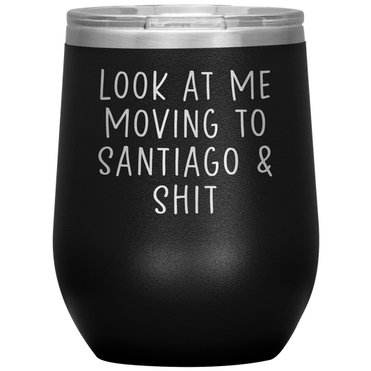 Moving to Santiago Chile Wine Tumbler, Funny Travel Wine Cup, Birthday Gifts for Men and Women