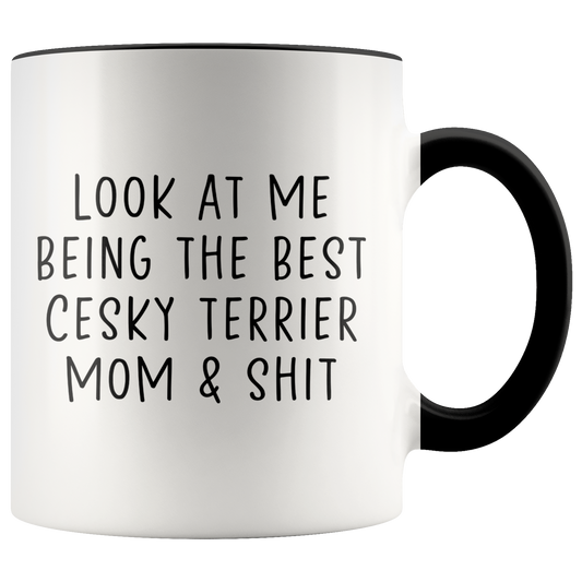 Cesky Terrier Mom Gifts, Coffee Mug, Two Tone Accent Cup, Birthday Gift for Men and Women