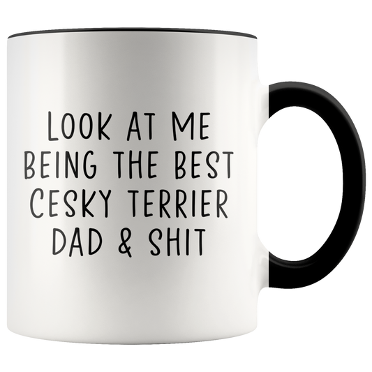 Cesky Terrier Dad Gifts, Coffee Mug, Two Tone Accent Cup, Birthday Gift for Men and Women