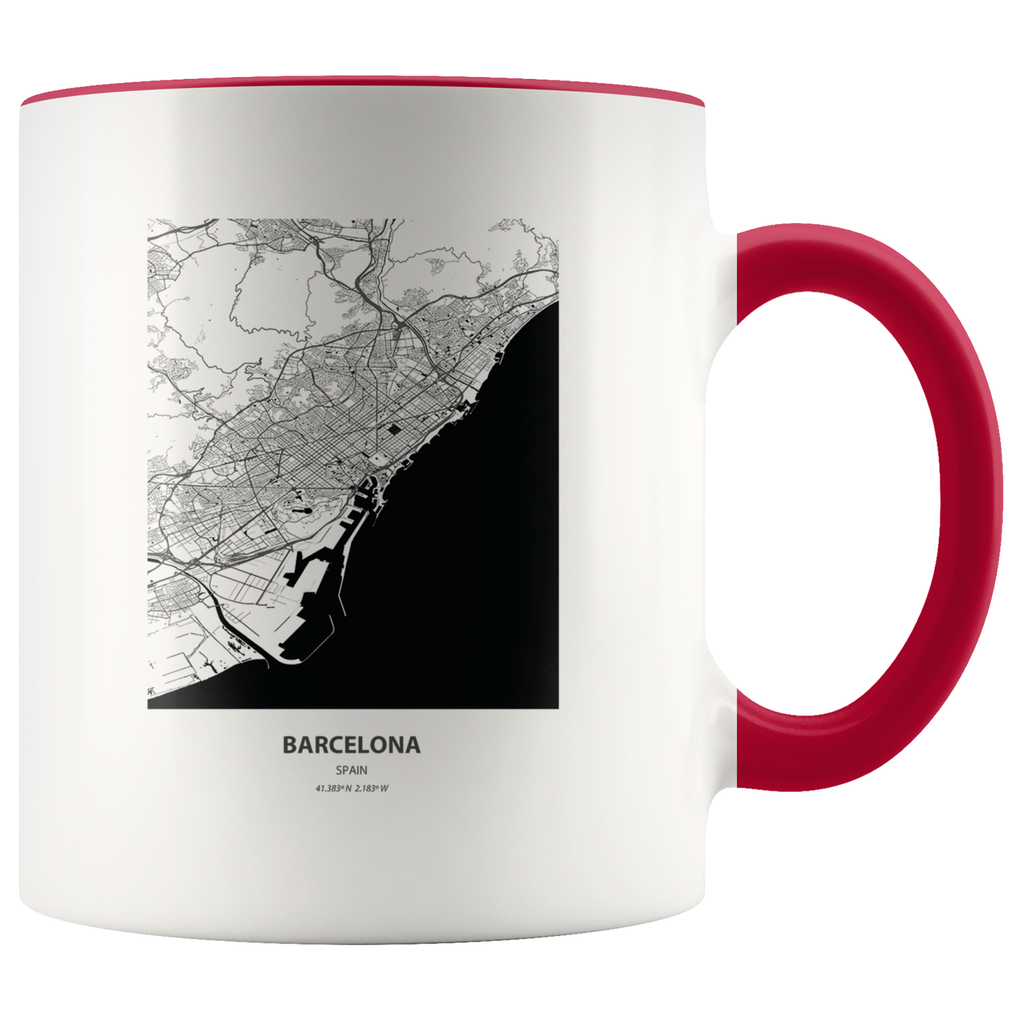 Moving to Barcelona Spain Map Gifts, Moving Away Coffee Mug, Two Tone Accent Cup, Birthday Gift for Men and Women