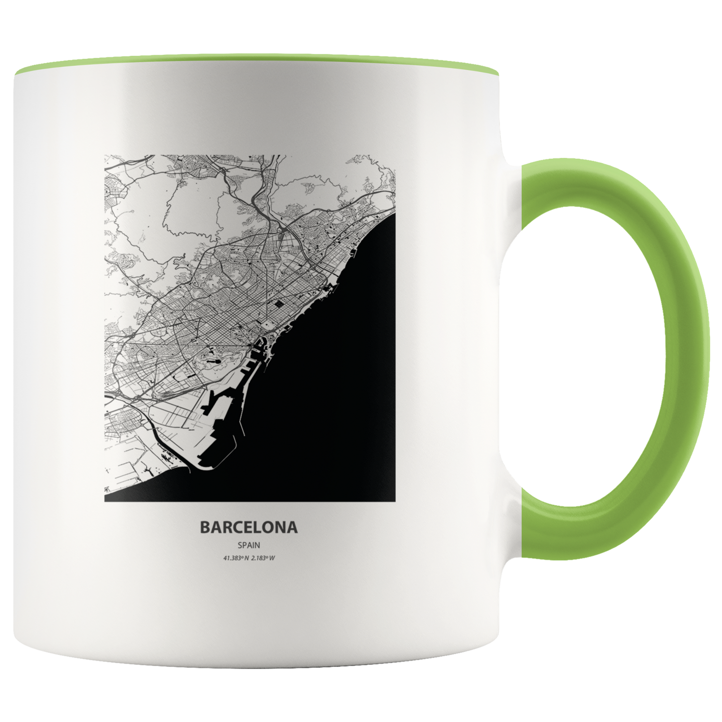 Moving to Barcelona Spain Map Gifts, Moving Away Coffee Mug, Two Tone Accent Cup, Birthday Gift for Men and Women